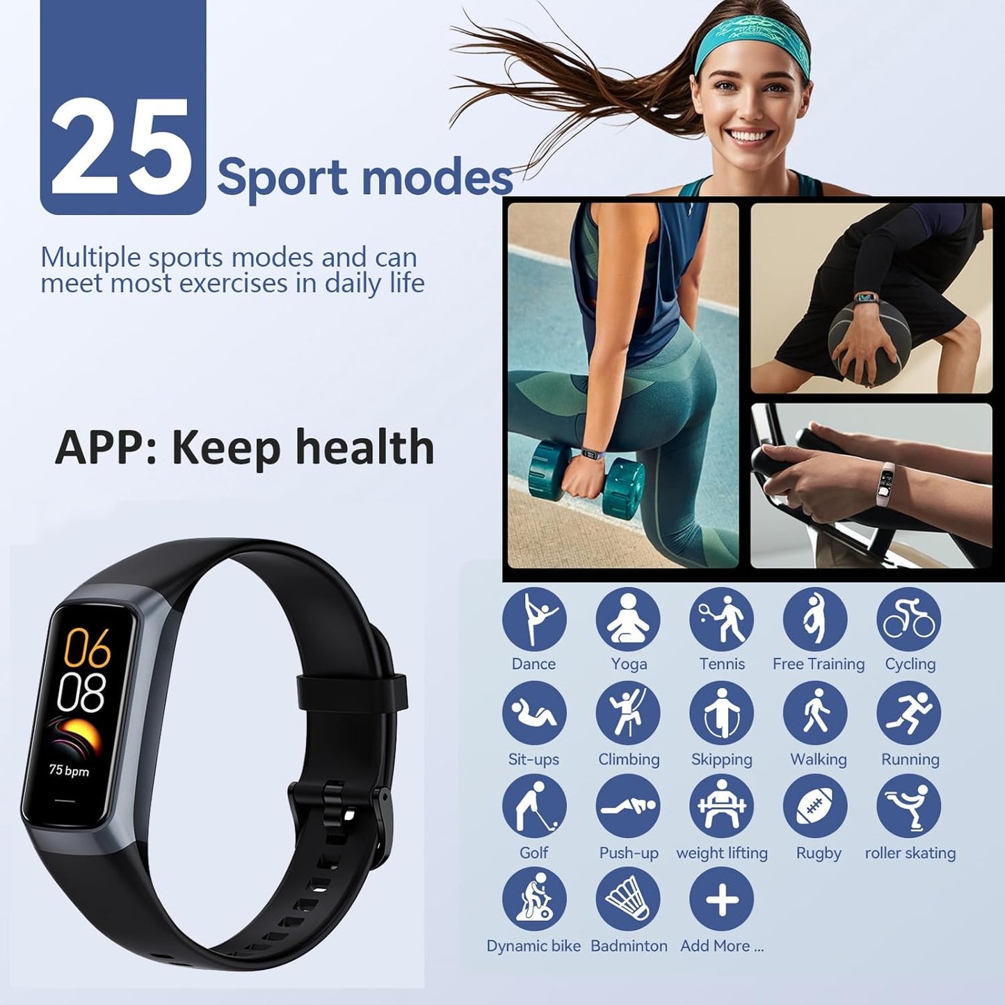 Keep Health Fitness Trackers for Women Men Amoled Step Counter Slim Thin Fitness Tracker with Heart Rate Blood Pressure Monitor Alarm Stopwatch Timer Calories Burned IP68 Step Tracker Watch