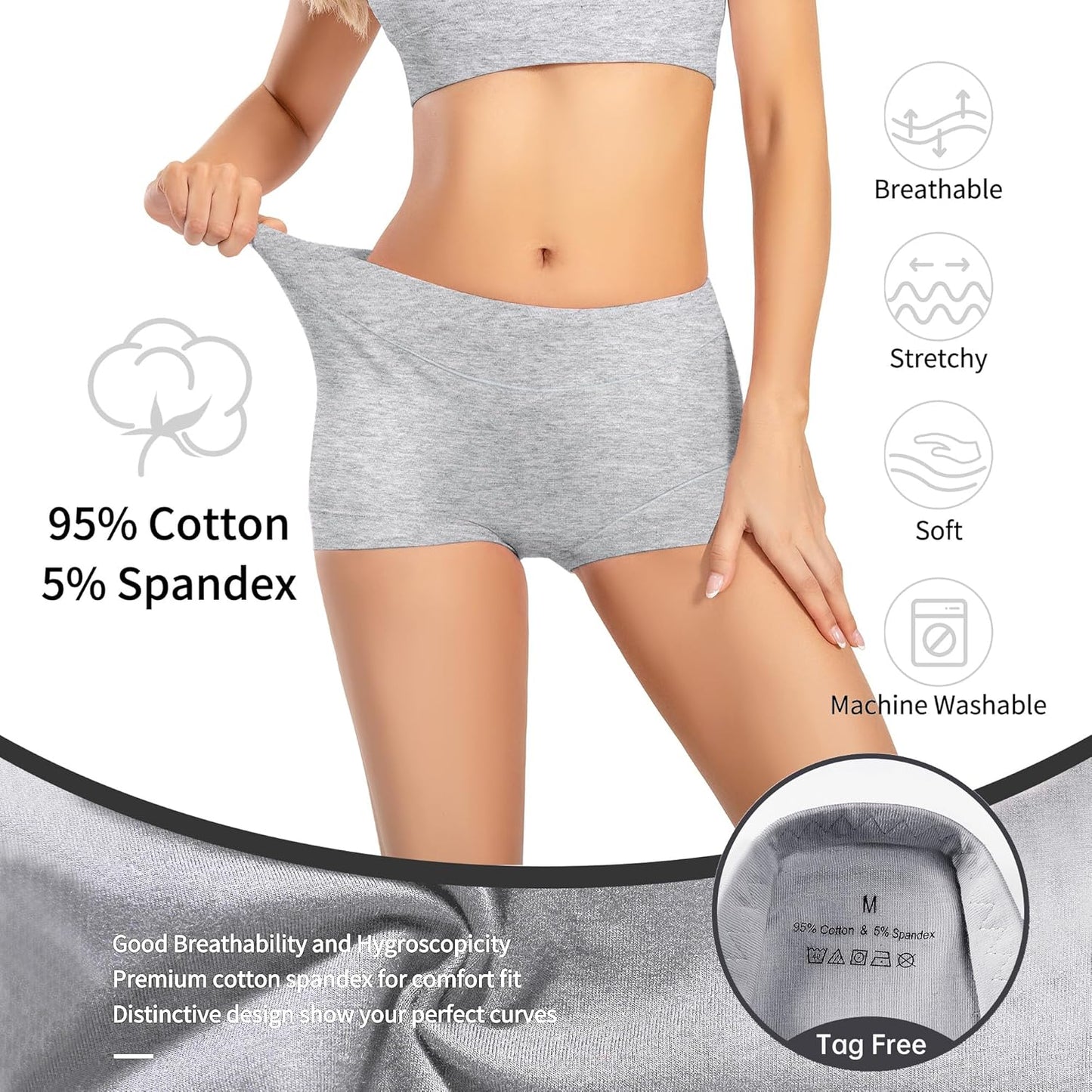 Migbean Boy Shorts Underwear for Women - Boxers for Women, Women'S Cotton Underwear Boyshorts