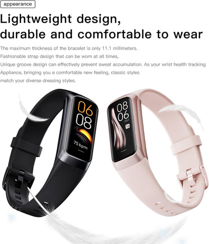 Keep Health Fitness Trackers for Women Men Amoled Step Counter Slim Thin Fitness Tracker with Heart Rate Blood Pressure Monitor Alarm Stopwatch Timer Calories Burned IP68 Step Tracker Watch